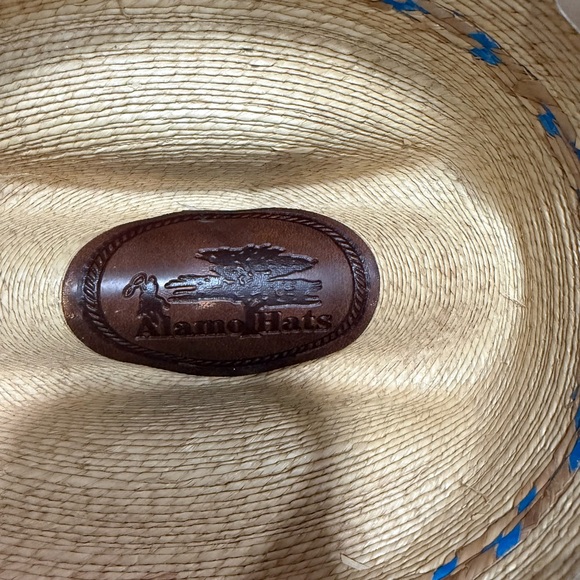 Alamo Hats Structured Wide Brim Straw Dress Hat Blue Woven Trim 7.5 x 6 - Picture 4 of 4